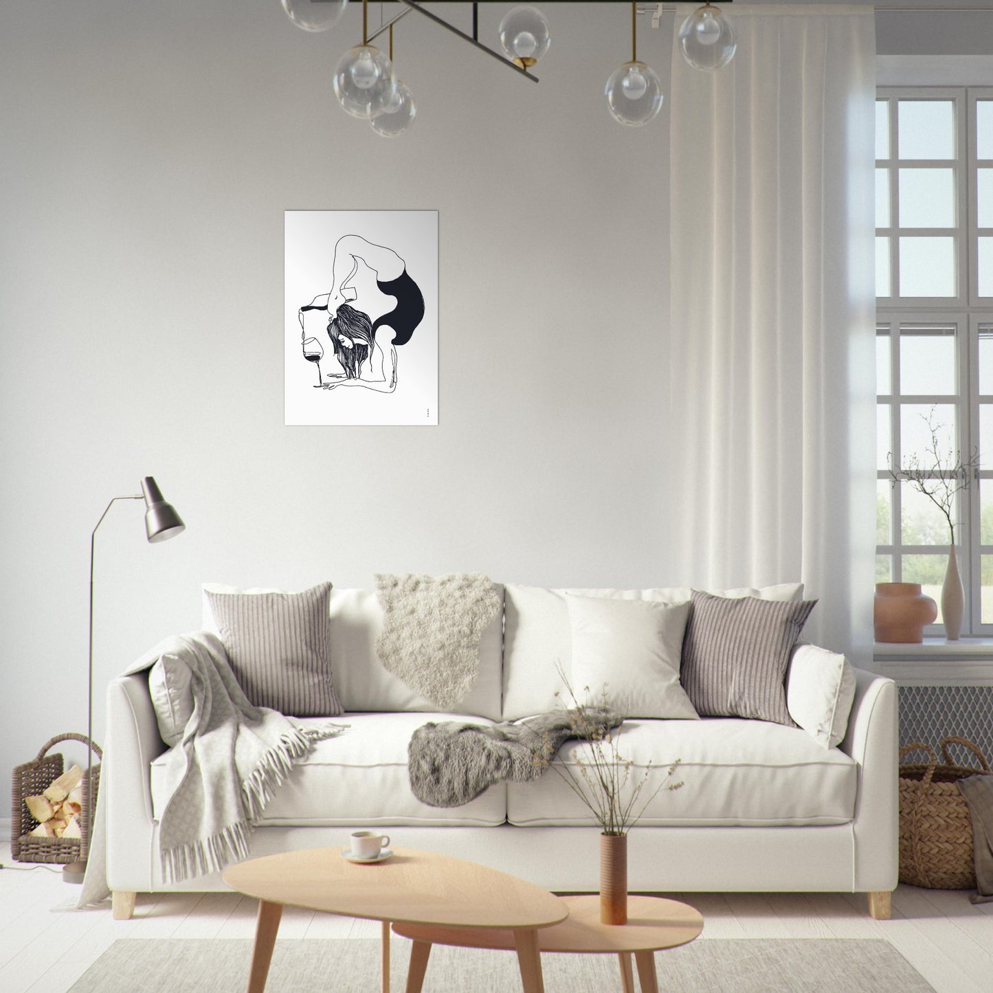 Yoga Balance Pose With Wine: Modern Monochrome Lessons From India, Aluminum Art Print