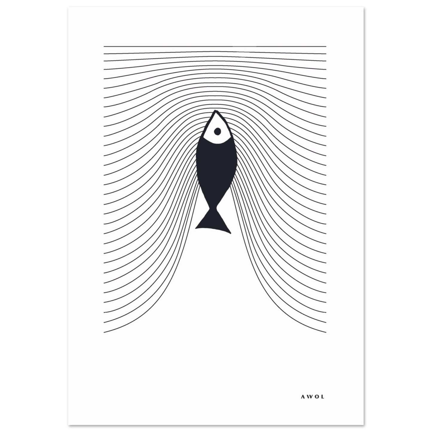 Minimalist Fish Art, Sardine Swimming In Abstract Sea: Scandinavian Poster Print