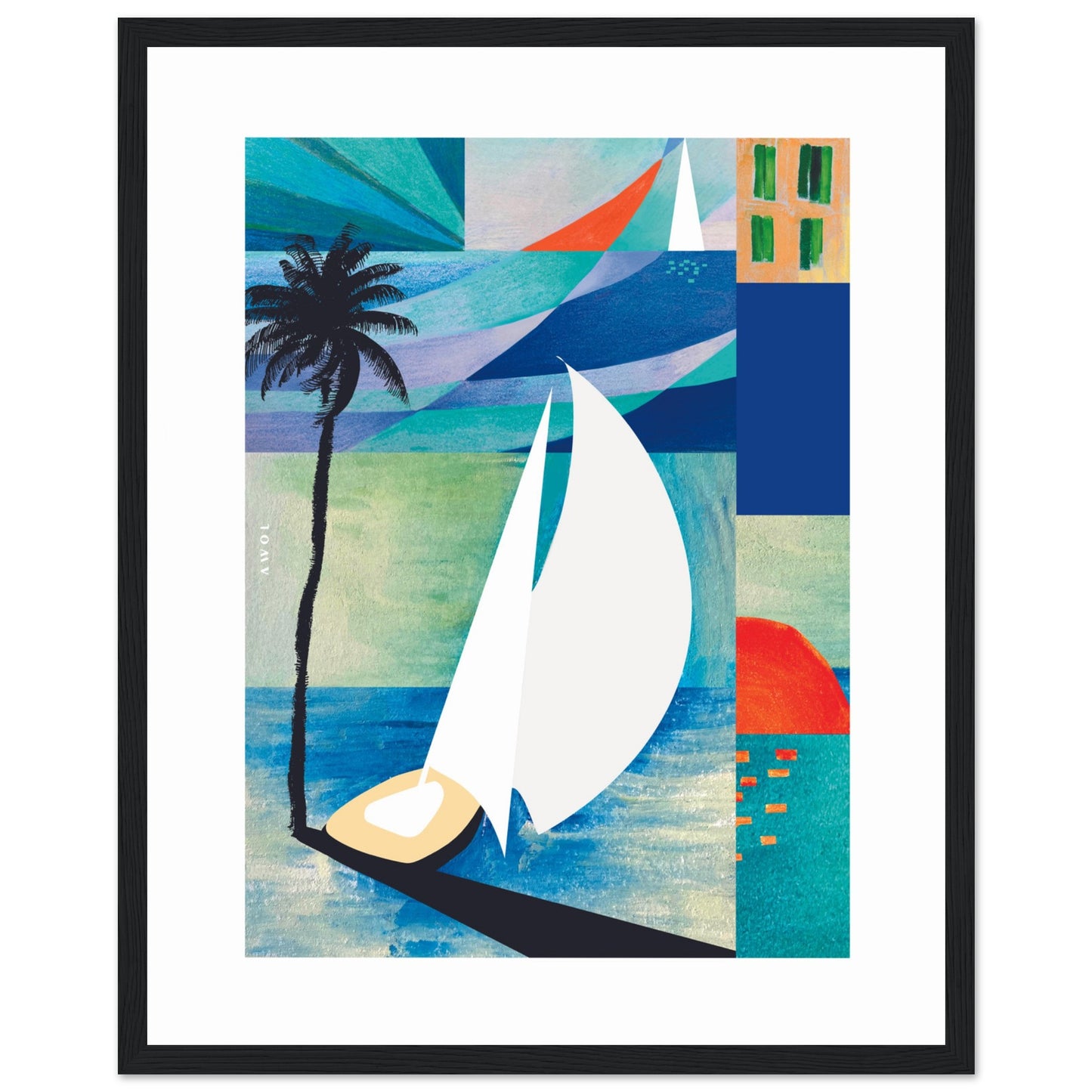 Sunrise, Sailboat And Palm Tree Beach, Sea Art : Framed Art Print