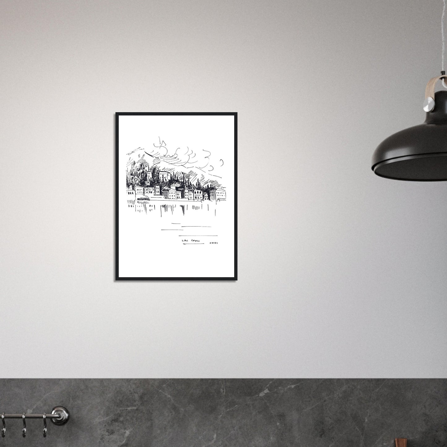 Italian Scenery Wall Art With Villas On A Hill In Lake Como, Framed Art Print