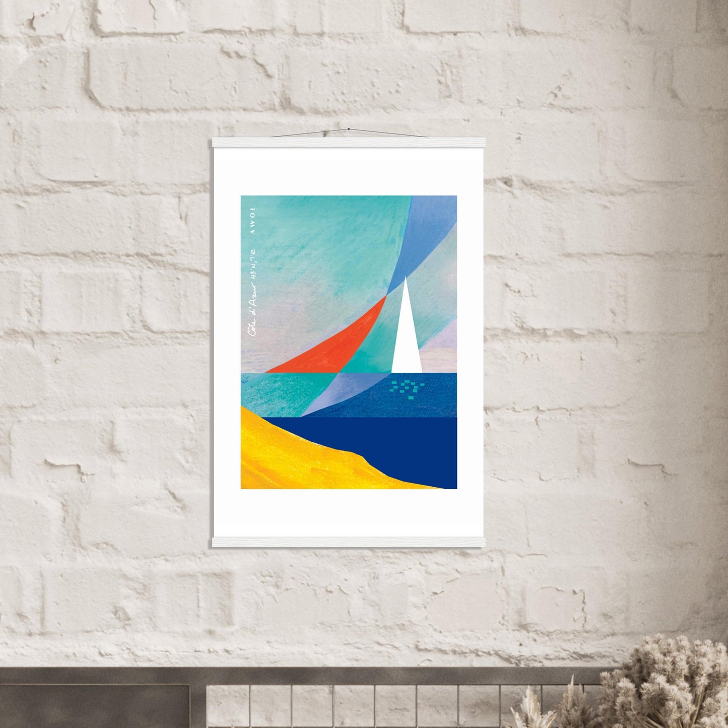 Sailboat On Abstract Sea: Côte d'Azur Poster with Hanger