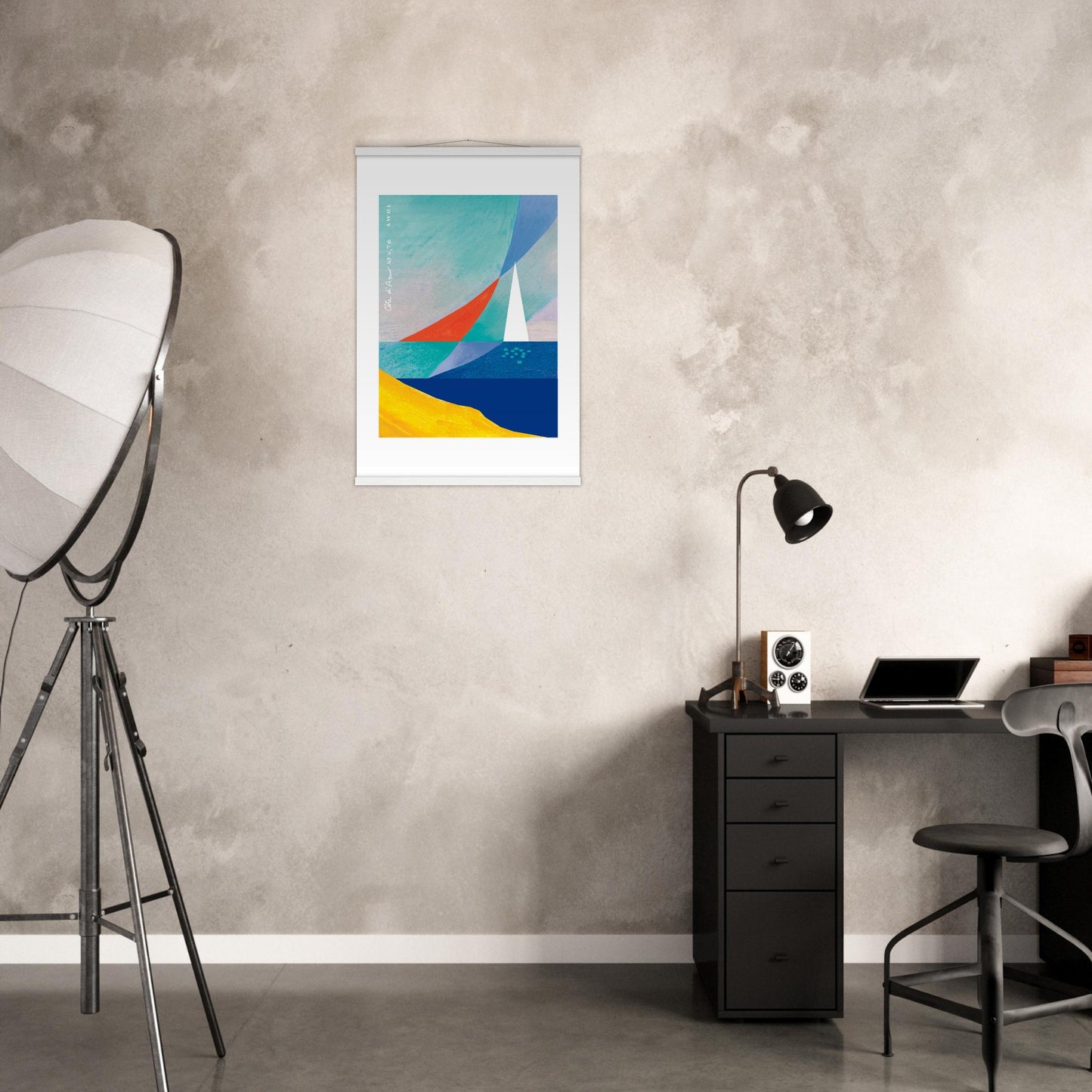 Sailboat On Abstract Sea: Côte d'Azur Poster with Hanger