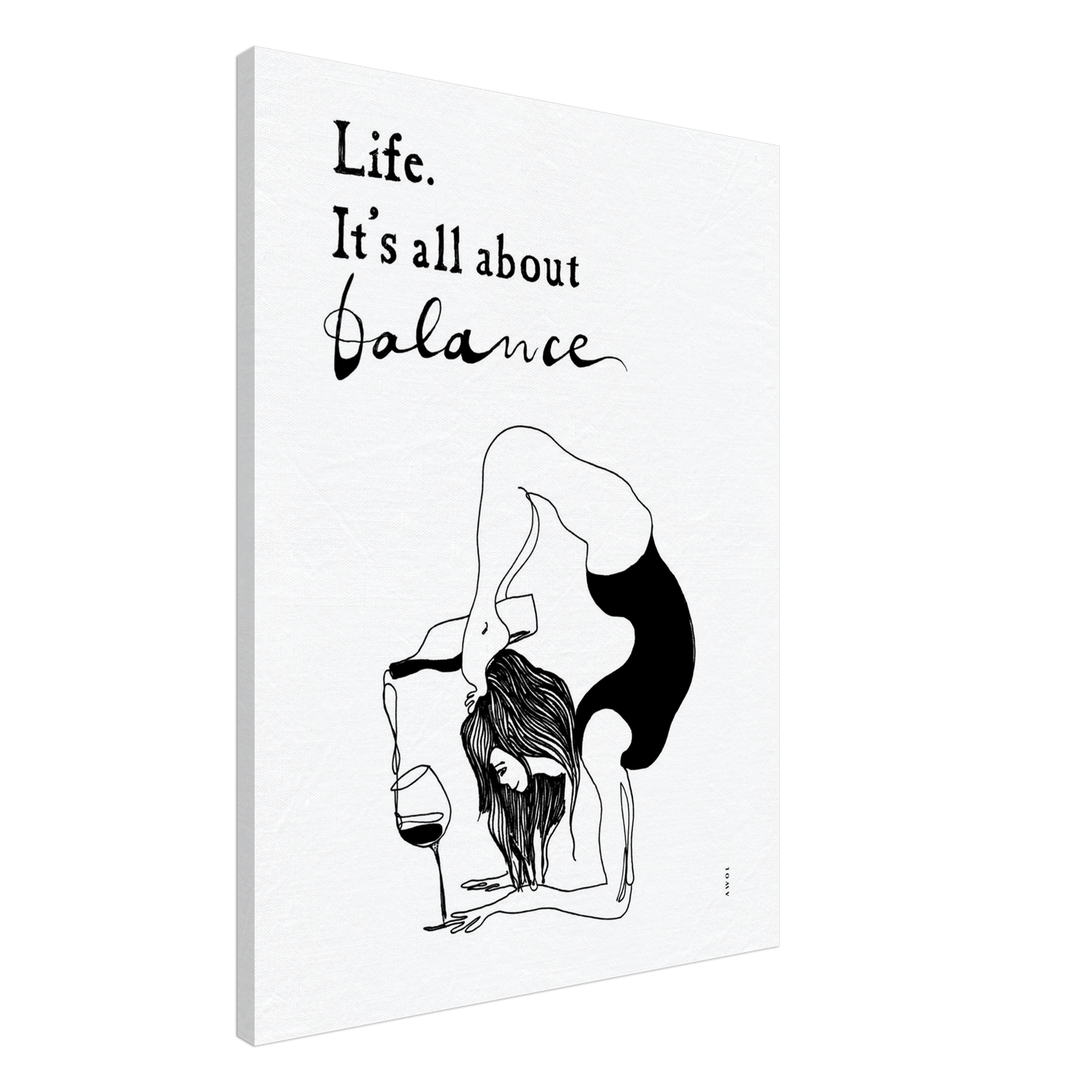 Life Is All About Balance: Modern Yoga Art, Quote and Wine, Art Print On Canvas