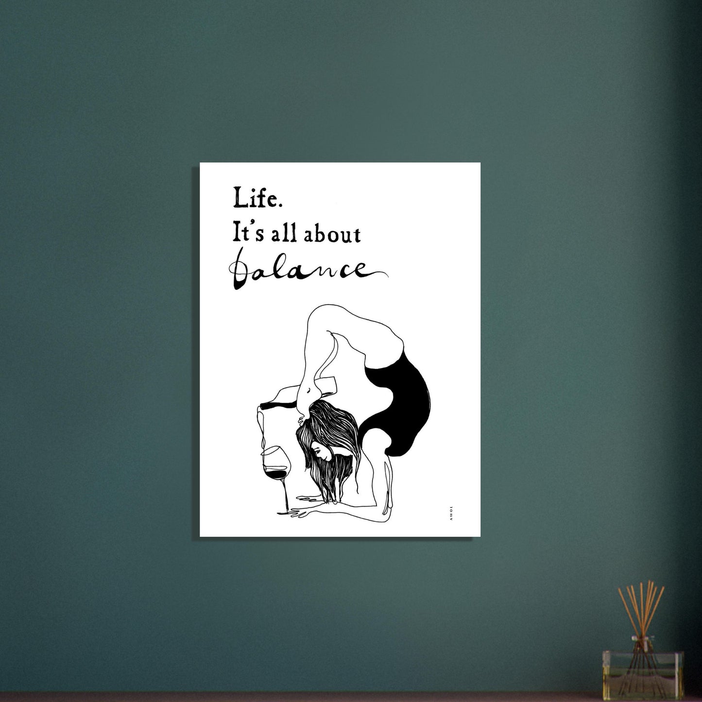 Life. It's All About Balance, Funny Black And White Mental Health With Life Quote And Wine, Aluminum Print