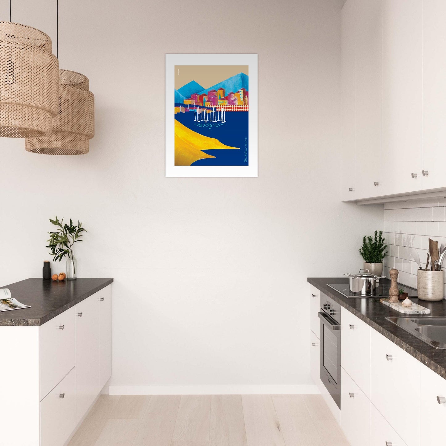 Colourful Seaside Towns And Mountains, Landscape Art, Travel Poster Print