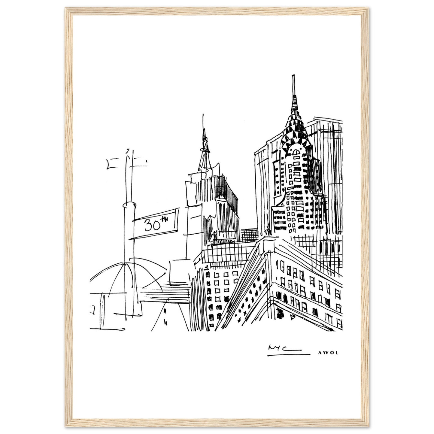 New York City Skyline Art, Iconic Skyscrapers: Framed Art Print