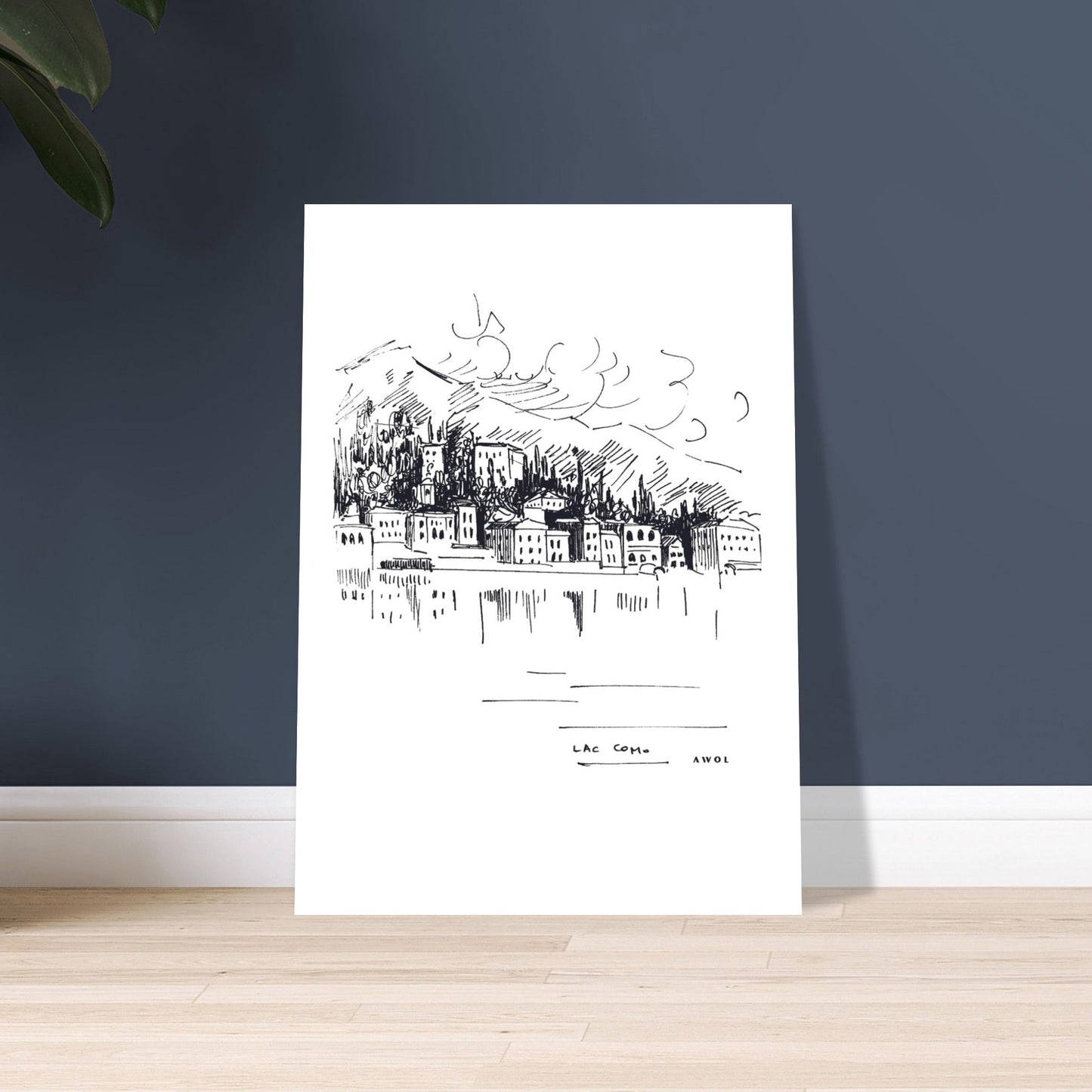Lake Como, Italy Landscape Art With Mountain Town: Poster Print