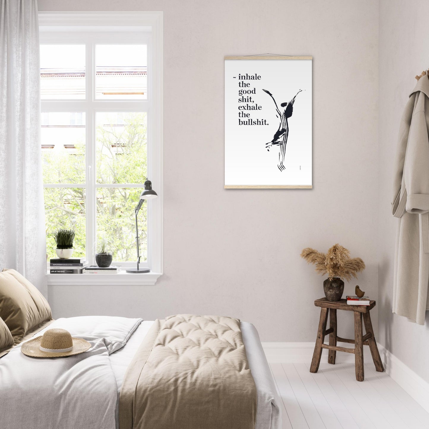 Inhale the Good Shit, Exhale The Bullshit, Funny Spiritual Quote Art, Poster With Hanger