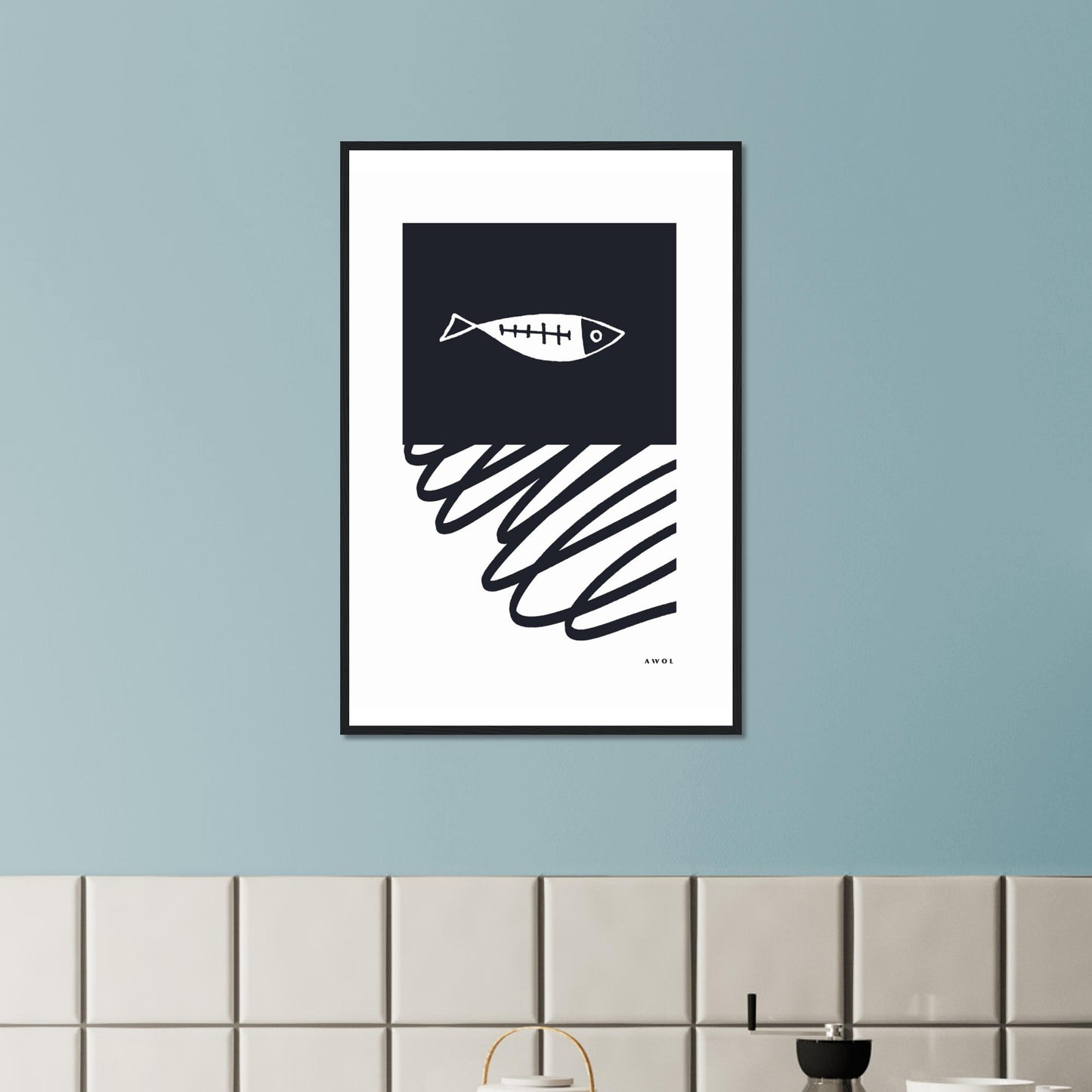 Minimalist Wall Decor, Scandinavian Wall Art With Fish: Framed Art Print