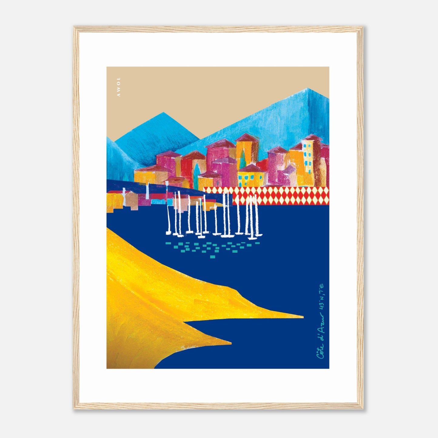 Colourful Beach Towns In The South of France Poster: Framed Art Print