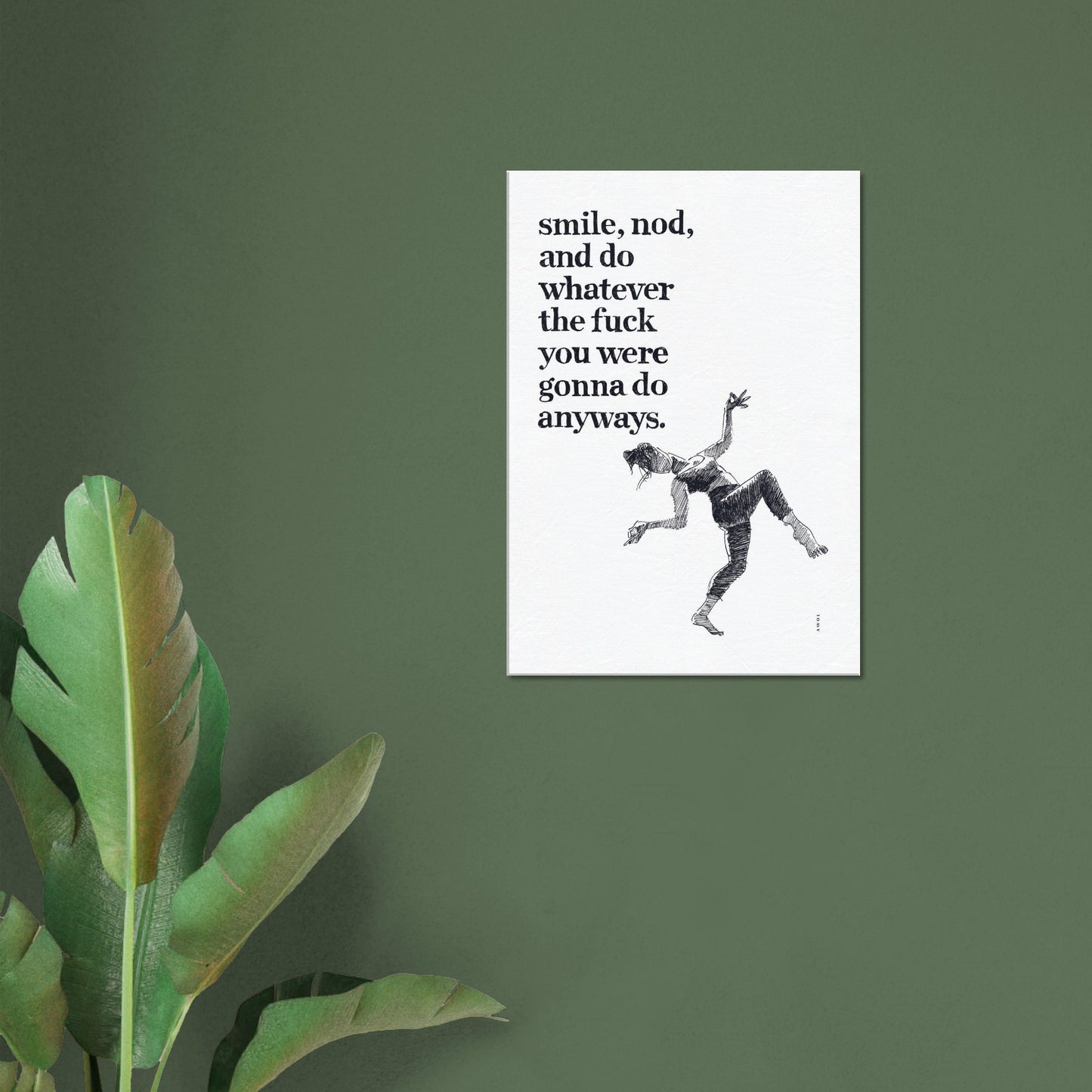 Smile And Nod, Daily Affirmation Dancing Woman: Art Print On Canvas
