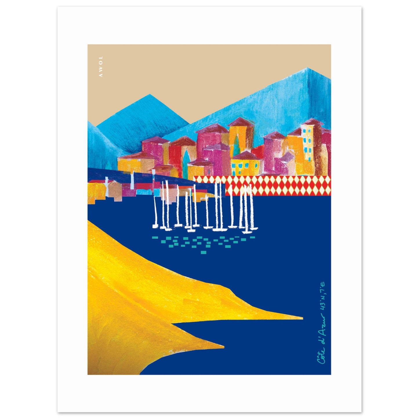 Colourful Seaside Towns And Mountains, Landscape Art, Travel Poster Print