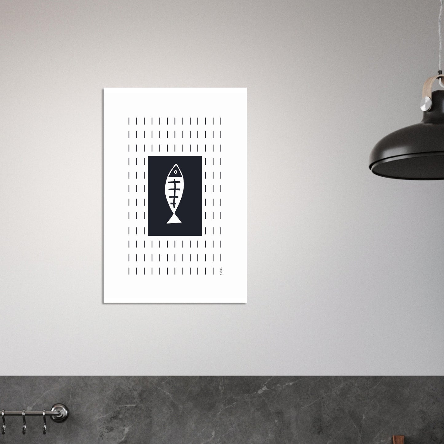 Minimalist Fish Art With Abstract Rain Pattern: Wall Poster Print