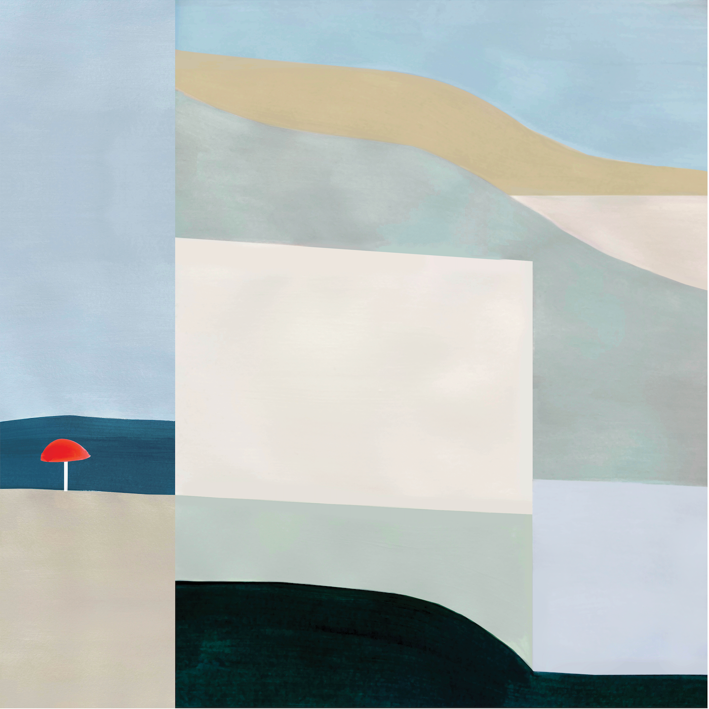 Red Beach Umbrella – Urban Oasis: Fine Art Poster