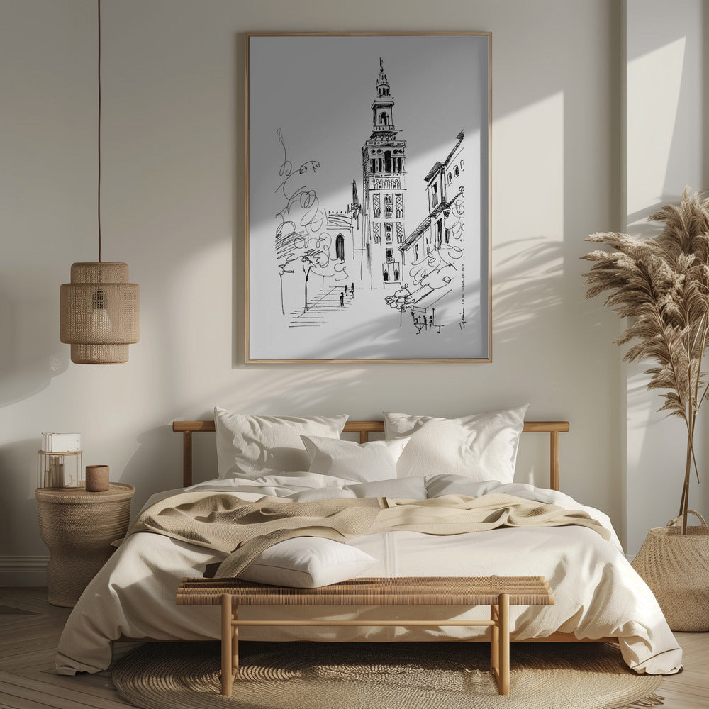 Seville Street Scene: La Giralda, Spain, Fine Art Wooden Framed Poster