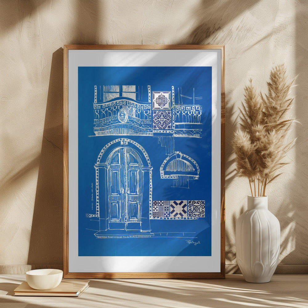 Blue Portugese House With Azulejo Tile Art: Framed Art Print