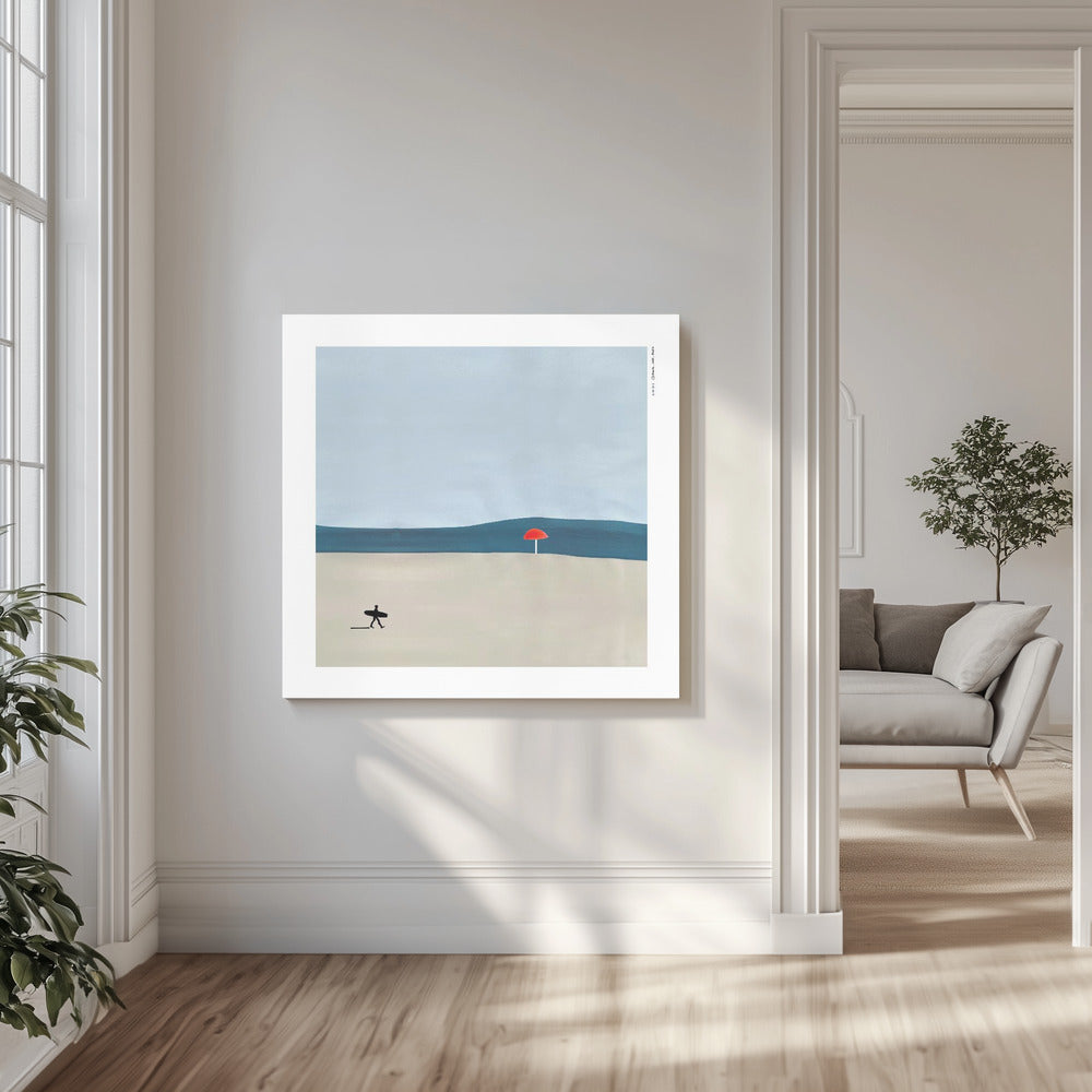 Toward the Wave: Surfer On The Beach, Fine Art Poster