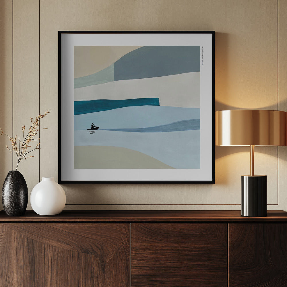 In The Drift – Abstract Minimalist Kayak: Fine Art Wooden Framed Art Print