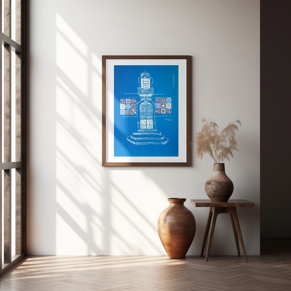 Portugal Blues: Doorway & Azulejos, Fine Art Wooden Framed Poster