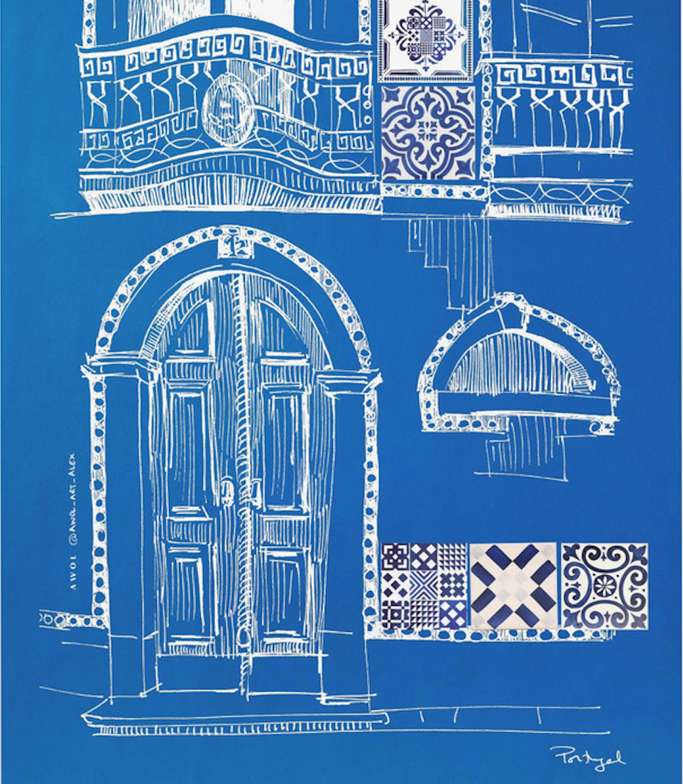 Blue Portugese House With Azulejo Tile Art: Framed Art Print