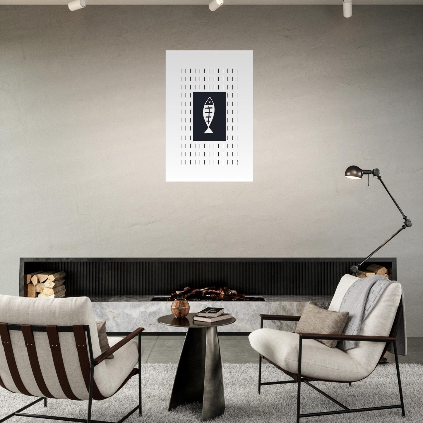 Minimalist Fish Art With Abstract Rain Pattern: Wall Poster Print
