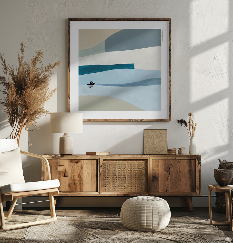 In The Drift – Abstract Minimalist Kayak: Fine Art Wooden Framed Art Print