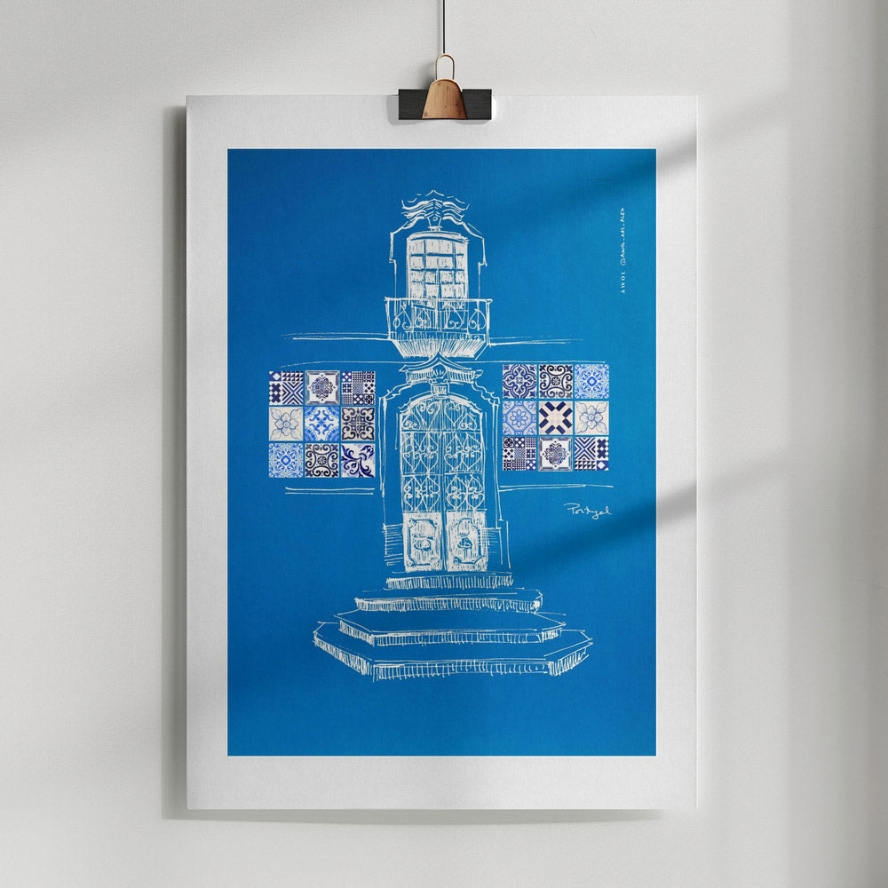 Portugal Blues: Doorway & Azulejos, Fine Art Poster