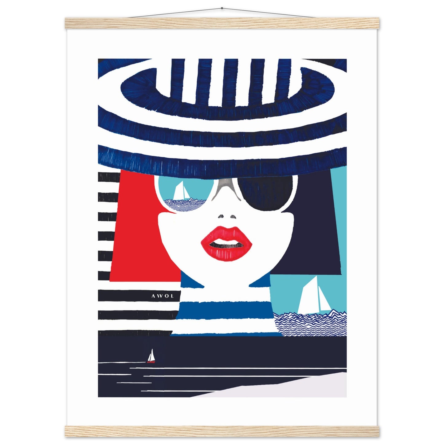 Colourful Mediterranean Wall Art Portrait On The Riviera: Beach Poster With Hanger