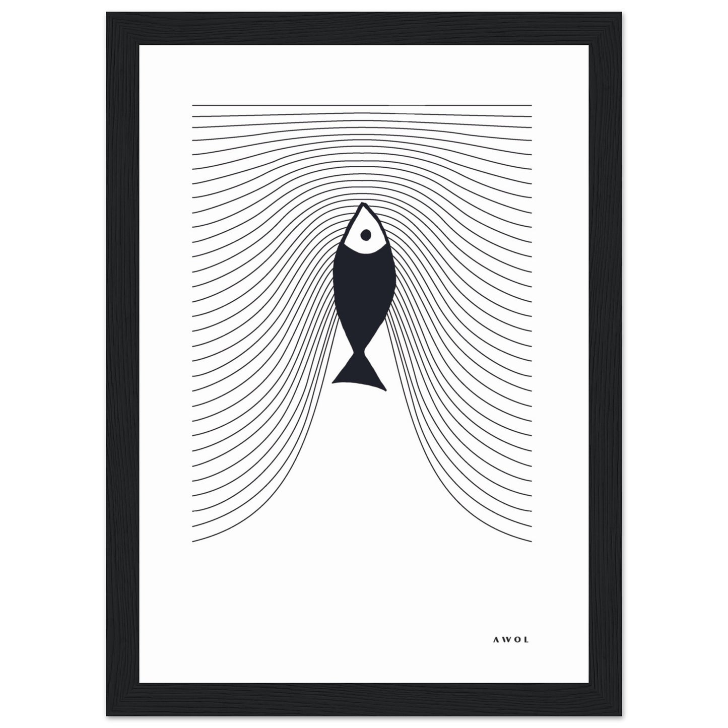 Minimalist Fish Swimming Upstream, Scandinavian Wall Art, Framed Art Print