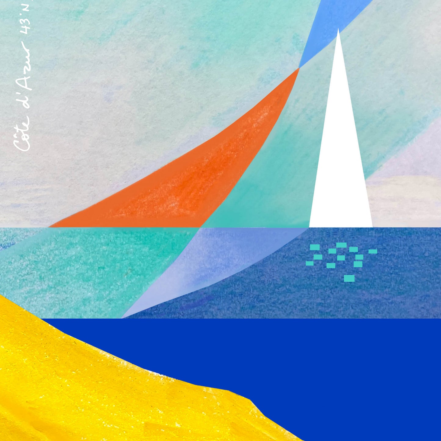 Sea And Sailboat Abstraction Art Of The Mediterranean Sea, French Riviera Nautical Art Print: Wooden Framed Poster Print
