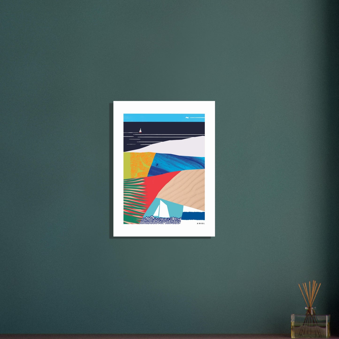 Tropical Beach Paradise With Palm Trees, Travel Art Print On Aluminum