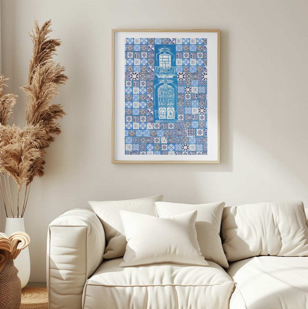 Blue Portugese Patterns: Azulejos Wall, Fine Art Poster