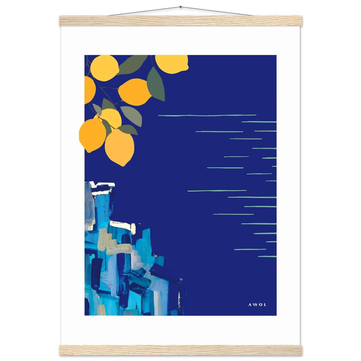 Mediterranean Seascape Art: Blue Seas And Lemons, Travel Poster with Hanger