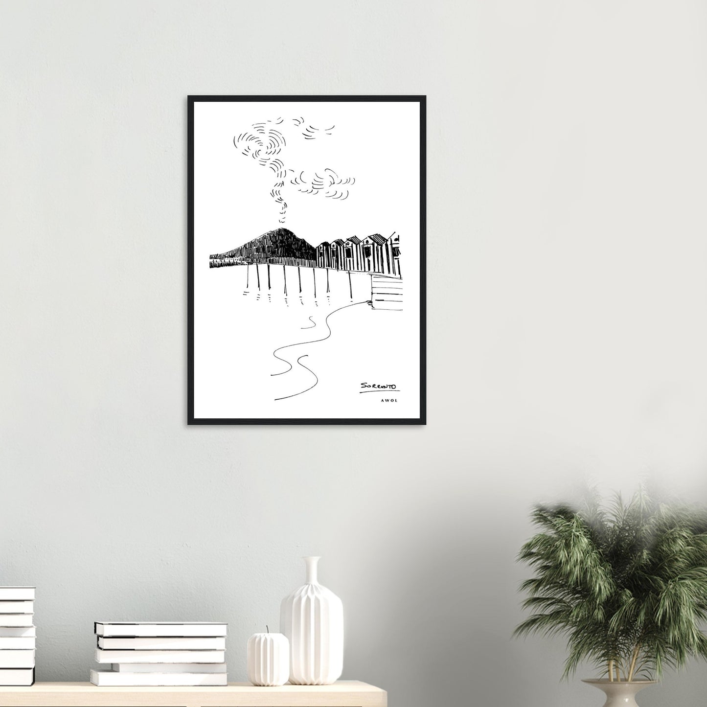 View of Mount Vesuvius Volcano, Italian Landscape, The Bay Of Naples Seen From Sorrento: Premium Matte Paper Wooden Framed Art Print