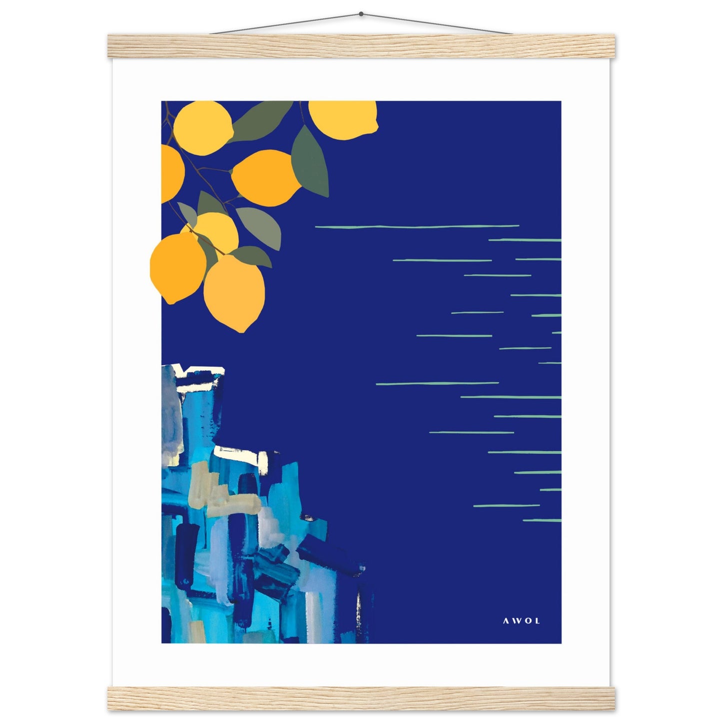 Mediterranean Seascape Art: Blue Seas And Lemons, Travel Poster with Hanger