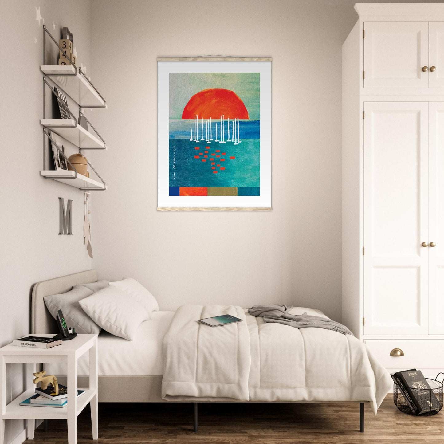 Sunset Wall Poster Print With Sailboats On The Mediterranean: Poster with Hanger