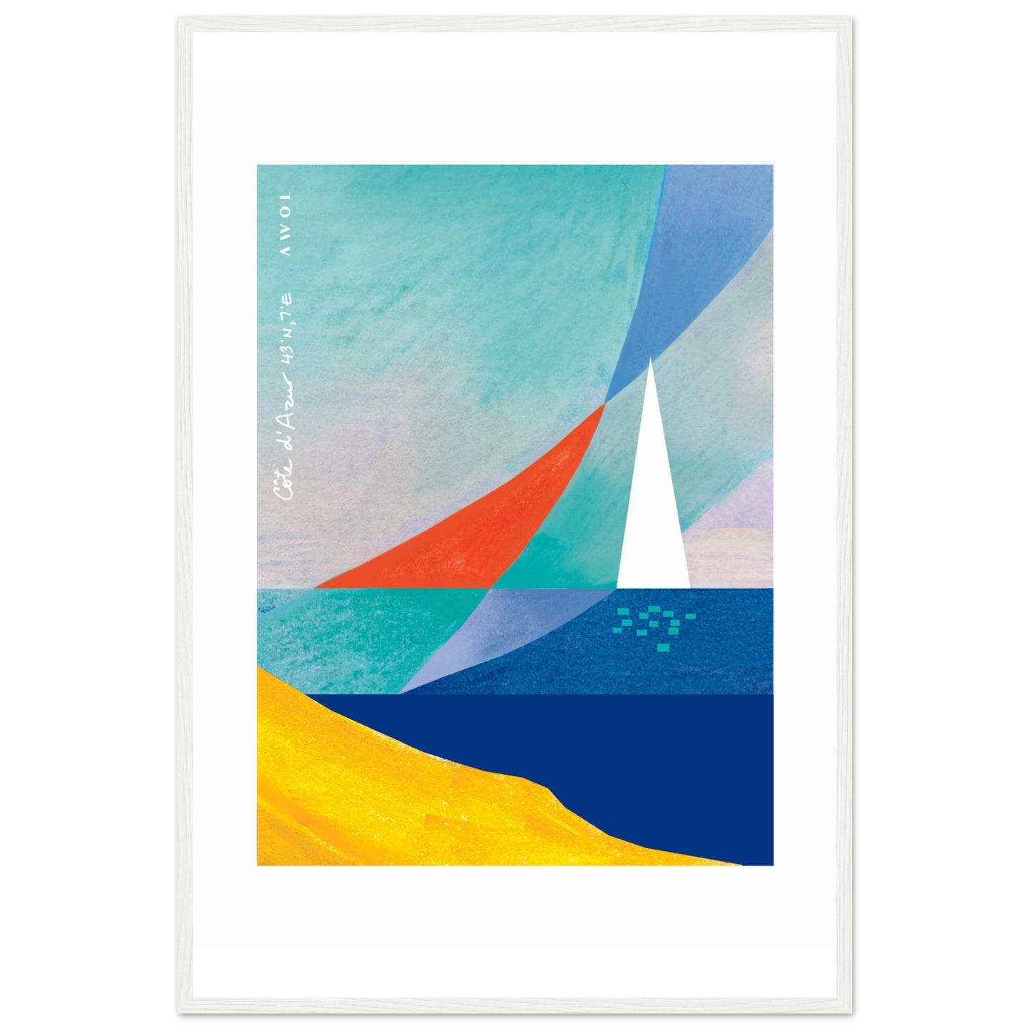 Sea And Sailboat Abstraction Art Of The Mediterranean Sea, French Riviera Nautical Art Print: Wooden Framed Poster Print