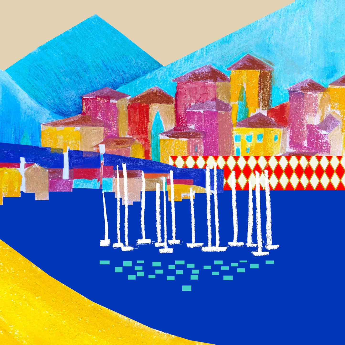 Colourful Beach Towns In The South of France Poster: Framed Art Print