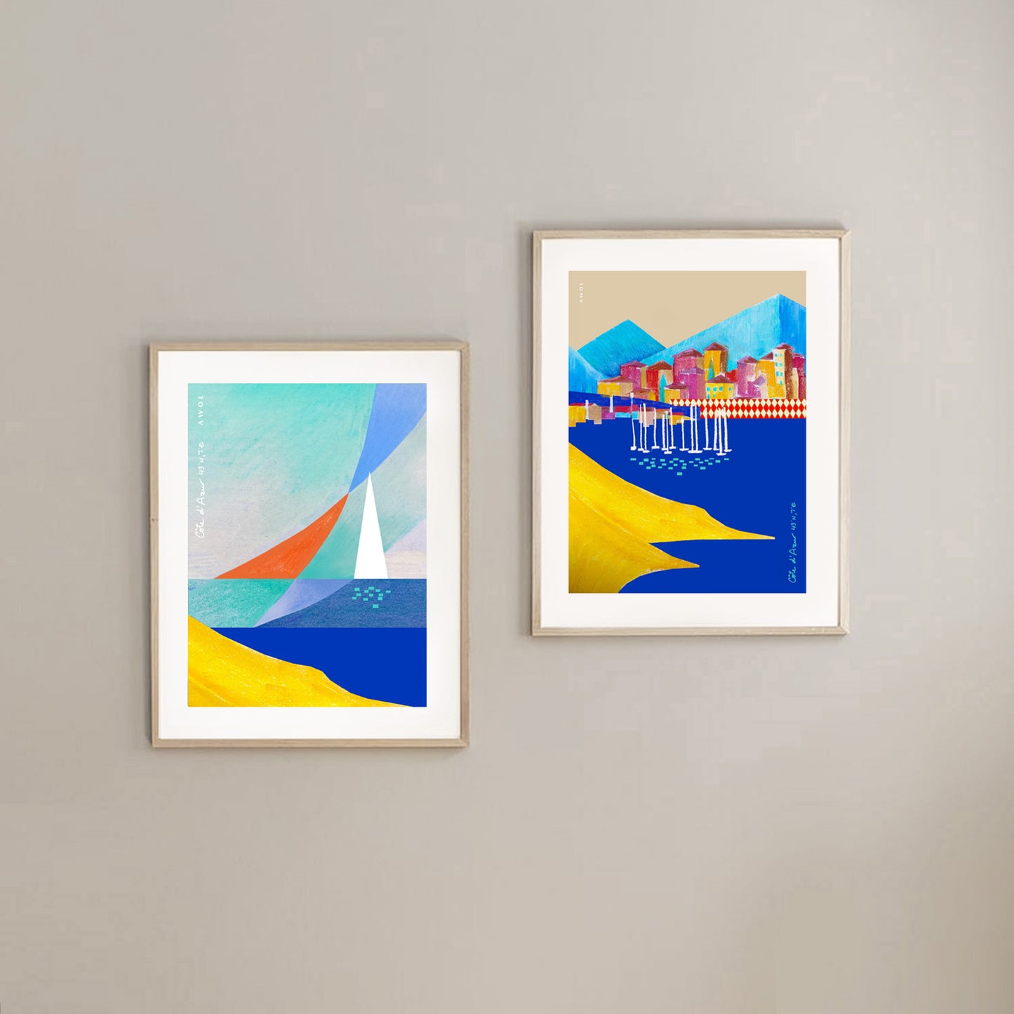 Colourful Seaside Towns And Mountains, Landscape Art, Travel Poster Print