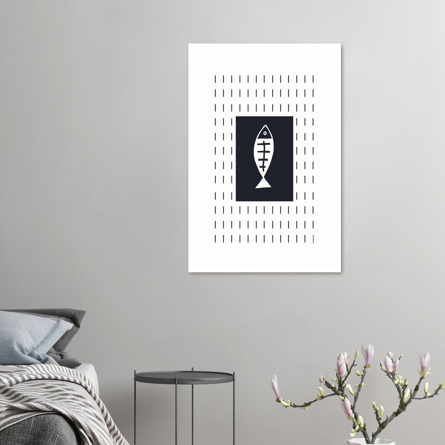 Minimalist Fish Art With Abstract Rain Pattern: Wall Poster Print