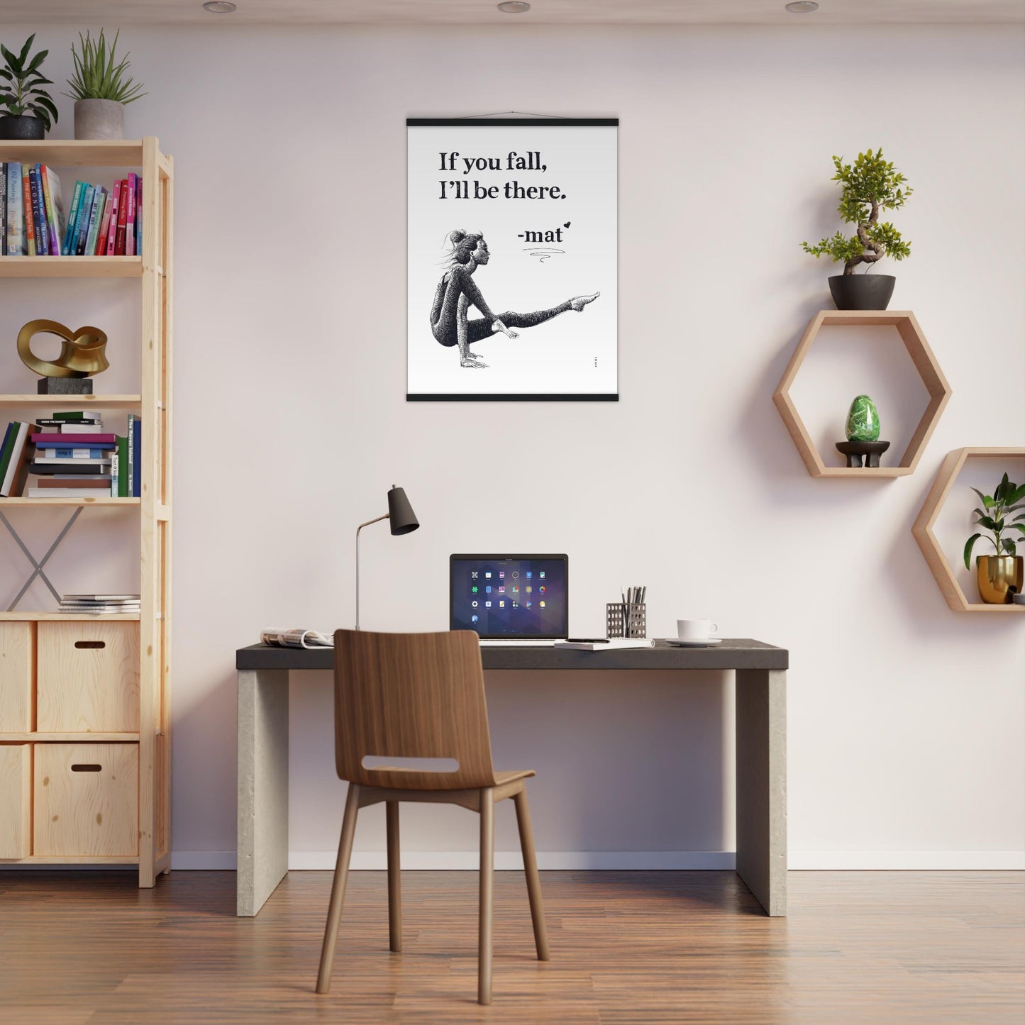 Spiritual Yoga Pose Art With Inspiring Quote: Poster Print with Hanger