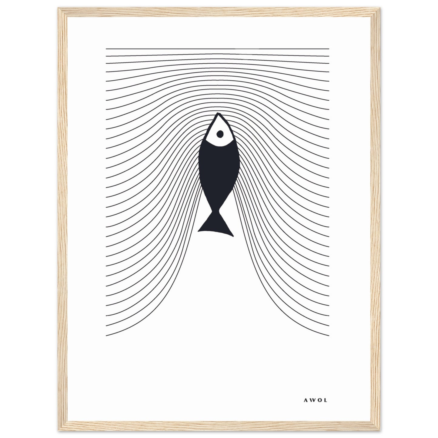 Minimalist Fish Swimming Upstream, Scandinavian Wall Art, Framed Art Print