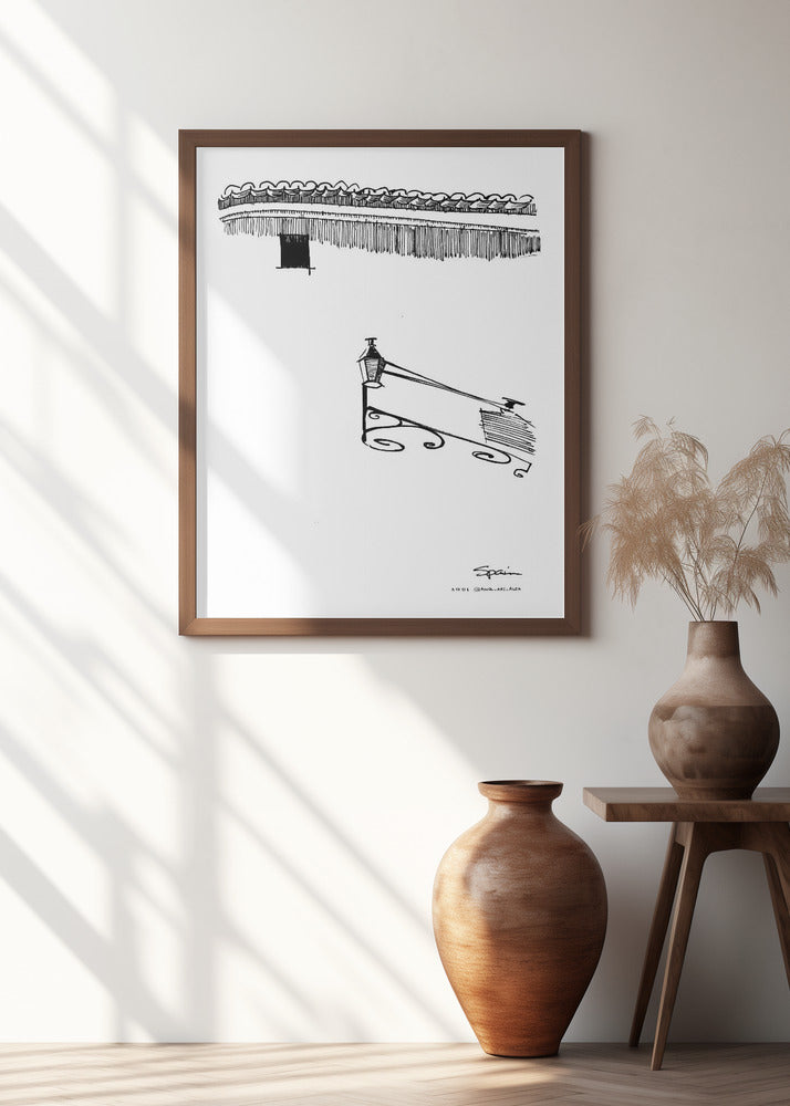 Siesta Shadows: Sunshine On Streetlamp In Spain: Fine Art Poster