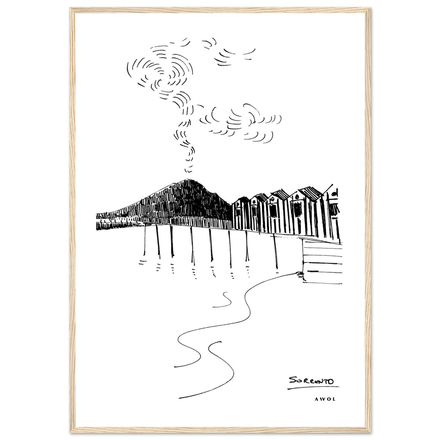 View of Mount Vesuvius Volcano, Italian Landscape, The Bay Of Naples Seen From Sorrento: Premium Matte Paper Wooden Framed Art Print