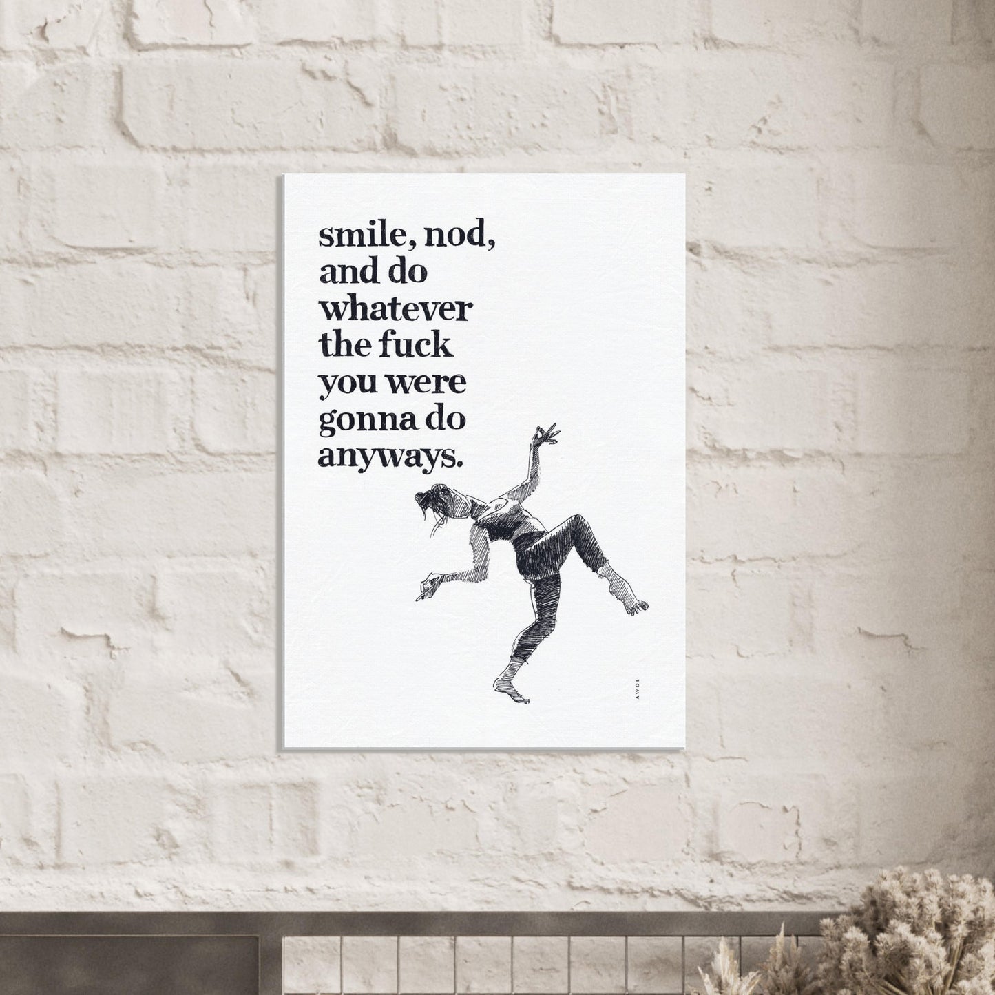 Smile And Nod, Daily Affirmation Dancing Woman: Art Print On Canvas
