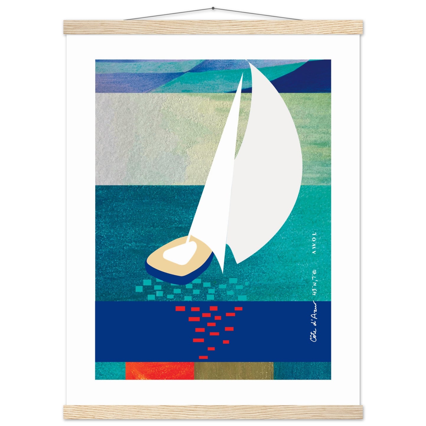 White Sailboat At Sunset On The Sea With Graphic Reflection: French Rivera Classic Matte Paper Poster with Hanger