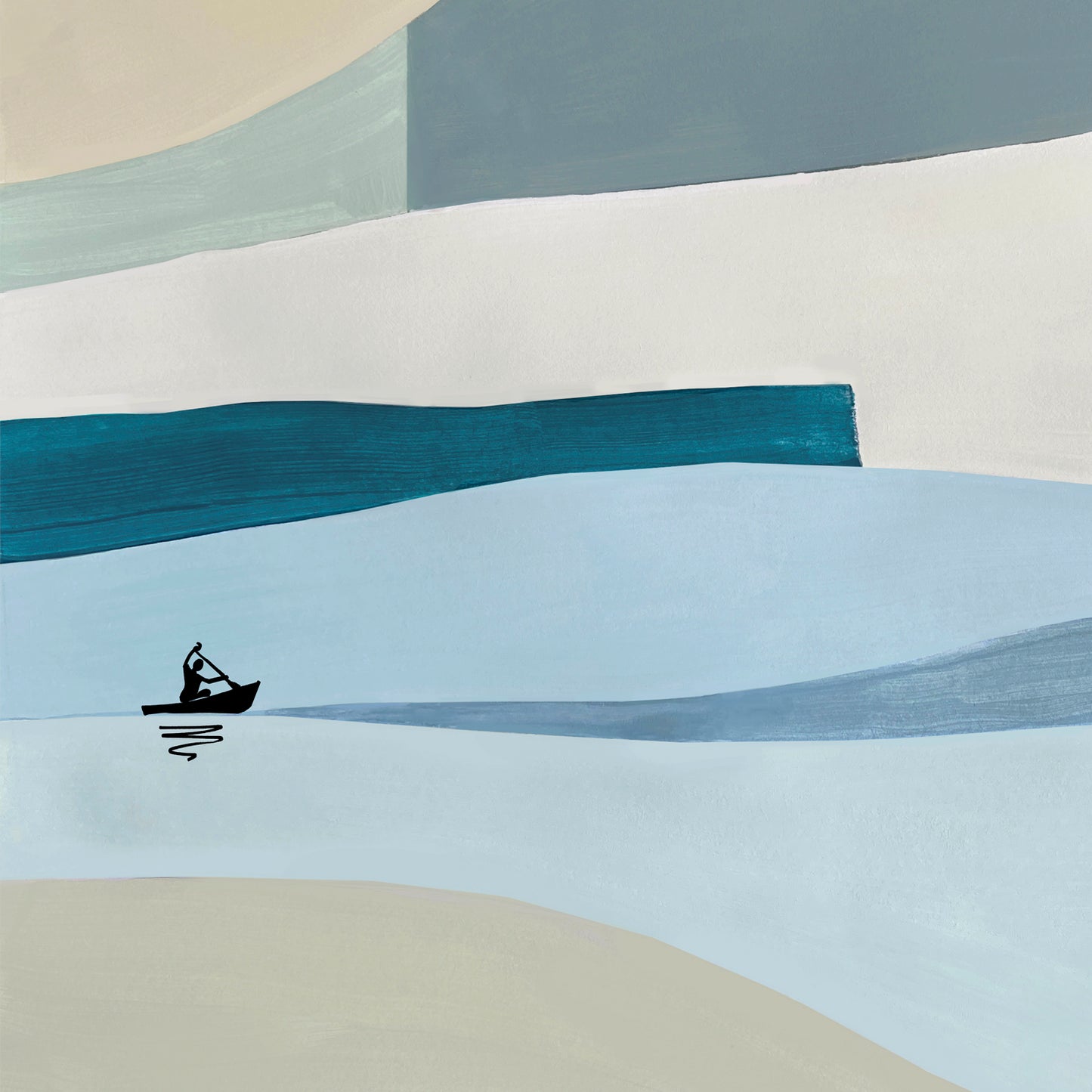 In The Drift – Abstract Minimalist Kayak: Fine Art Wooden Framed Art Print