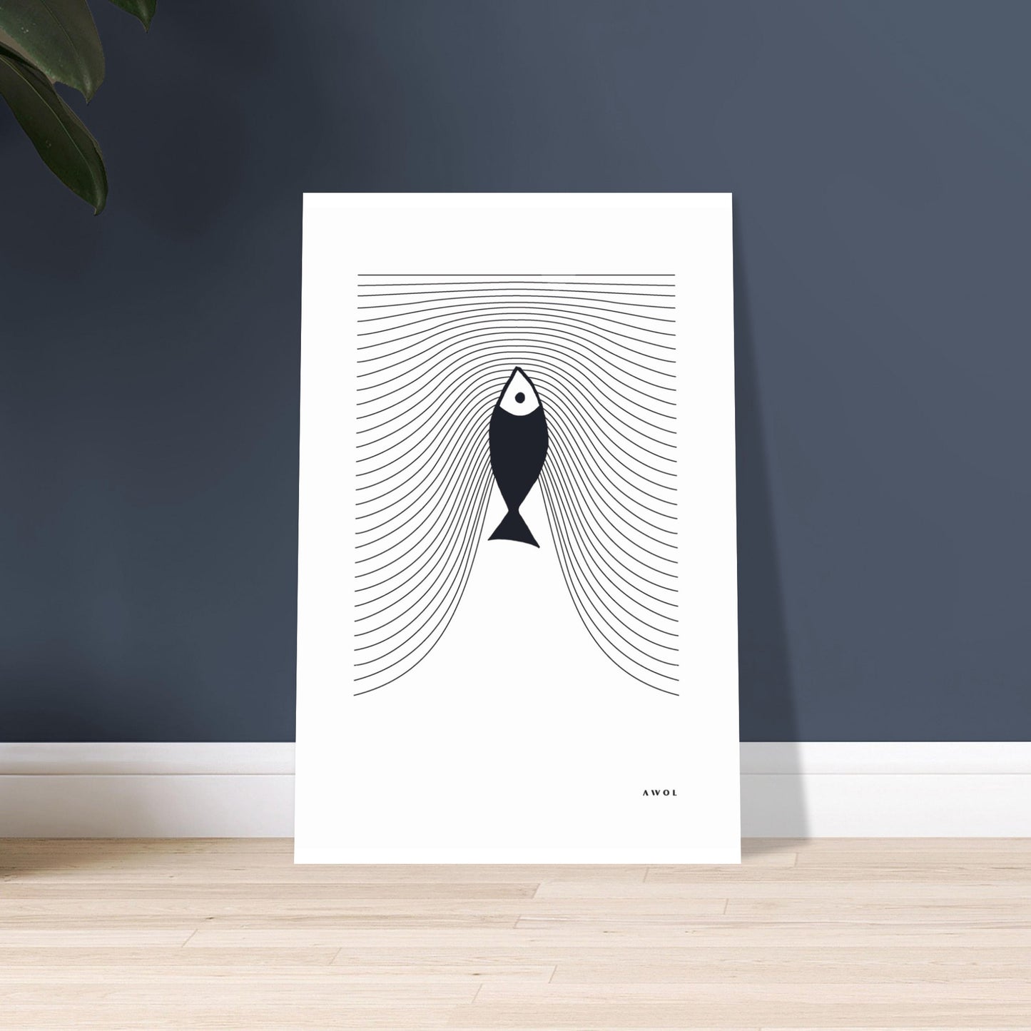 Minimalist Fish Art, Sardine Swimming In Abstract Sea: Scandinavian Poster Print