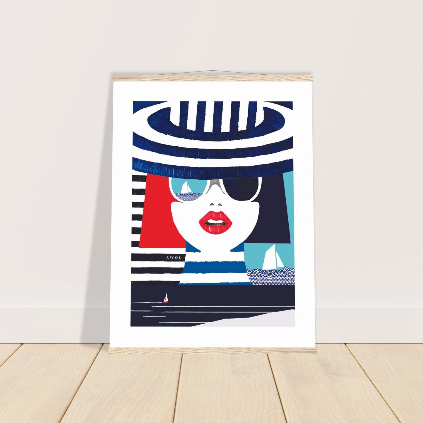 Colourful Mediterranean Wall Art Portrait On The Riviera: Beach Poster With Hanger