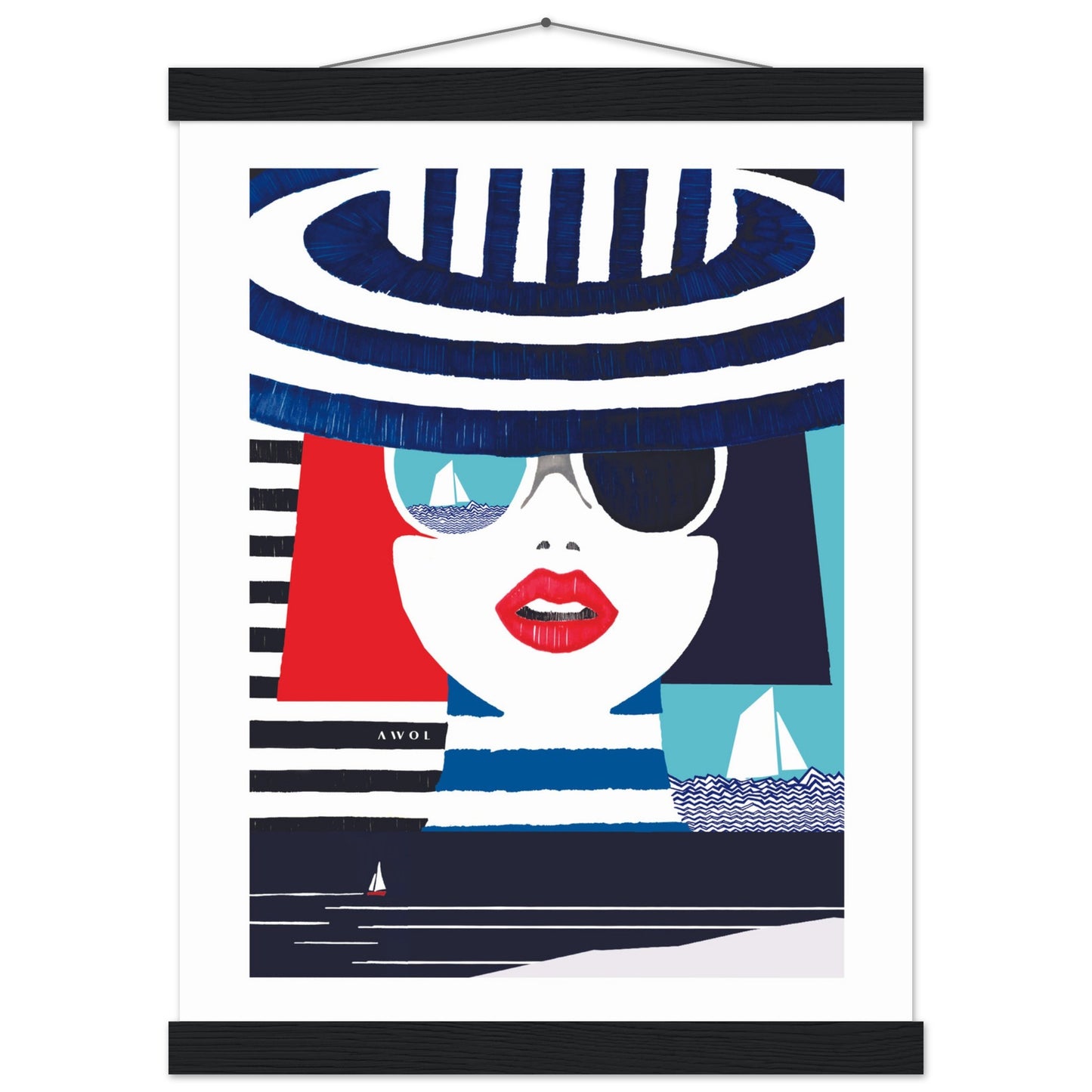 Colourful Mediterranean Wall Art Portrait On The Riviera: Beach Poster With Hanger